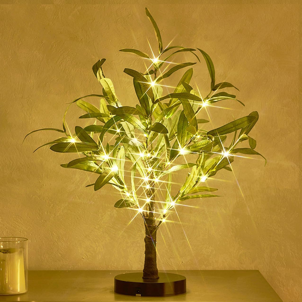 18in 50 Hairui Lighted Small Olive Tree Battery Operated or USB Warm White LED with Timer, Light Up Table Top