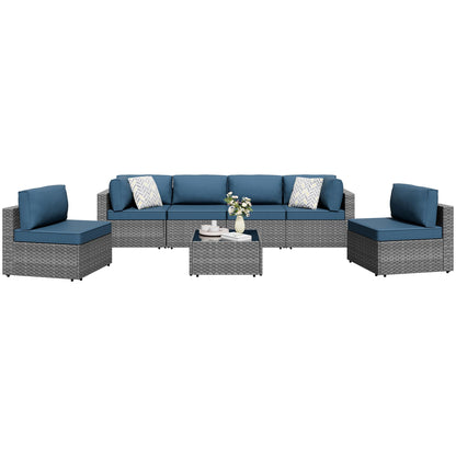 Shintenchi 7 Pieces Outdoor Patio Furniture Sets, Patio Sectional Sofa Couch, Gray PE Wicker Furniture Modular Patio Conversation Sets Patio Sofa with Washable Cushions, Aegean Blue