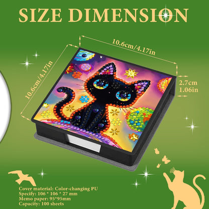 DOTZSO Diamond Art Kits for Adults Sticky Note Holder, Diamond Painting Notes Box Diamond Dots Decoration Gem Arts and Diamond Office Desk Supplies Contains 160 Sheets of Paper Black Cat