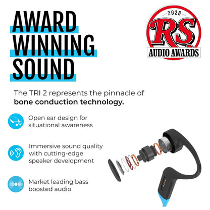 H2O Audio TRI 2 PRO Multi-Sport Waterproof Bone Conduction Open Ear Headphones, Bluetooth 5.3 for Running and Cycling, MP3 Mode for Swimming, IPX8, 8GB Memory, Playlist+ App Included for Streaming