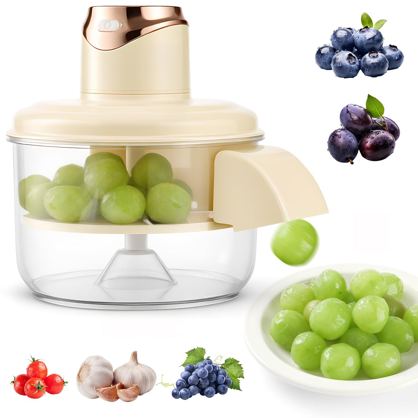 Meuuxe Electric Grape Peeler Machine, 50W High Power Automatic Garlic Peeler & Cherry Tomato Skin Remover, Upgraded 5-Blade System, 1300mAh Rechargeable Fruit Peeling Tool for Salad & Kitchen