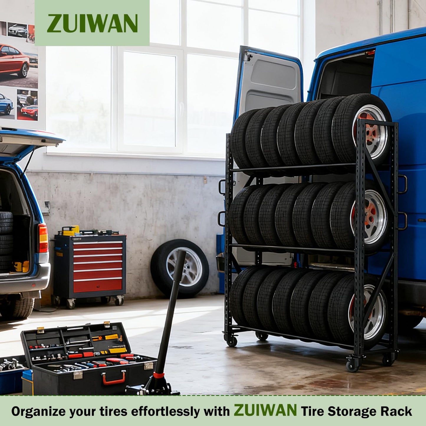 ZUIWAN Large 83" H 3-Tier Tire Stationary Rack for Garage - Heavy Duty 2200LBS Capacity Adjustable Metal Tire Storage Rack for Indoor and Outdoor Use