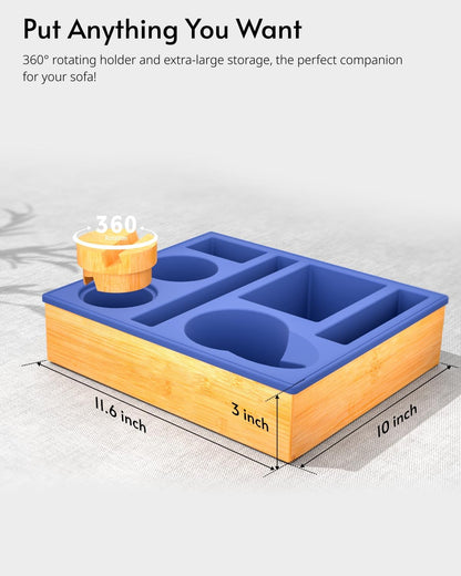 Couch Cup Holder Tray - Silicone Beach Caddy with Cup Holder, Sofa and Bed Drink Holder, Blue