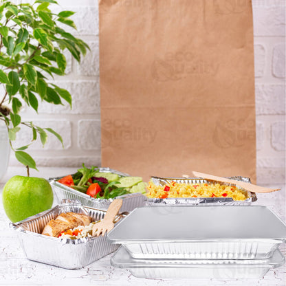 Heavy Duty Full Size Deep Aluminum Pans with Lids Foil Roasting & Steam Table Pan 21x13 inch - Deep Chafing Trays for Catering Disposable Large Pans for Baking, Reheating, Grilling (100 PACK)