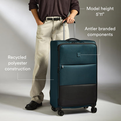 ANTLER - Soft Stripe Large Luggage - 31" Softside Suitcase, Durable, Lightweight & Expandable, 4 Spinner Wheels - Adjustable Handle, TSA Lock, Indigo Blue