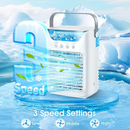 Portable Air Conditioner Fan 4 in 1, 700ML Mini Cooler with Touchscreen, 3 Speed Humidify & 7 LED Light