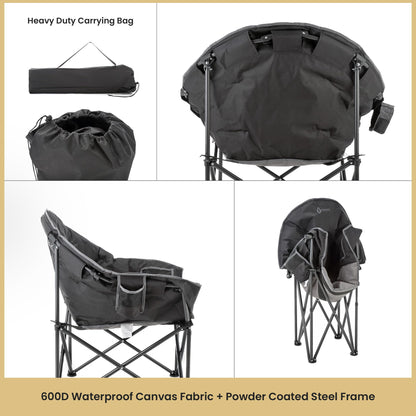 ARROWHEAD OUTDOOR Oversized Heavy-Duty Club Folding Camping Chair with Pocket, Cup Holder, Portable, Padded, Moon, Round, Saucer, Supports 330lbs, Carrying Bag