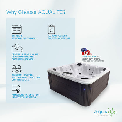 Insight Outdoor Hot Tub, 7-Person 34-Jet, 86-Port Non-Lounger Acrylic Spas with Ice Bucket by Aqualife by Strong Spas