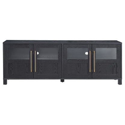 Henn&Hart TV Stand for TVs up to 75" with 2 Glass and Wood Split Panel Display Cabinets for Living Room, Family Room, or Office, Natural Black