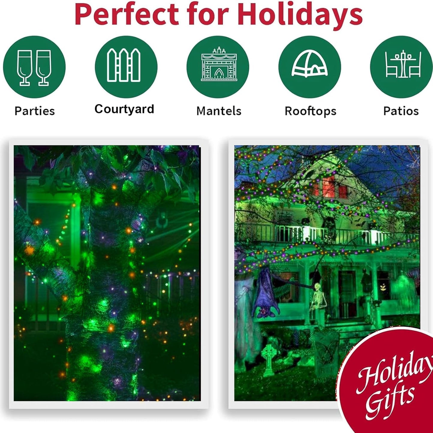 21.6ft 100LED Bulbs LAMPHOME Halloween String Lights - Orange Purple Green Mini Lights, Halloween Lighting Decor