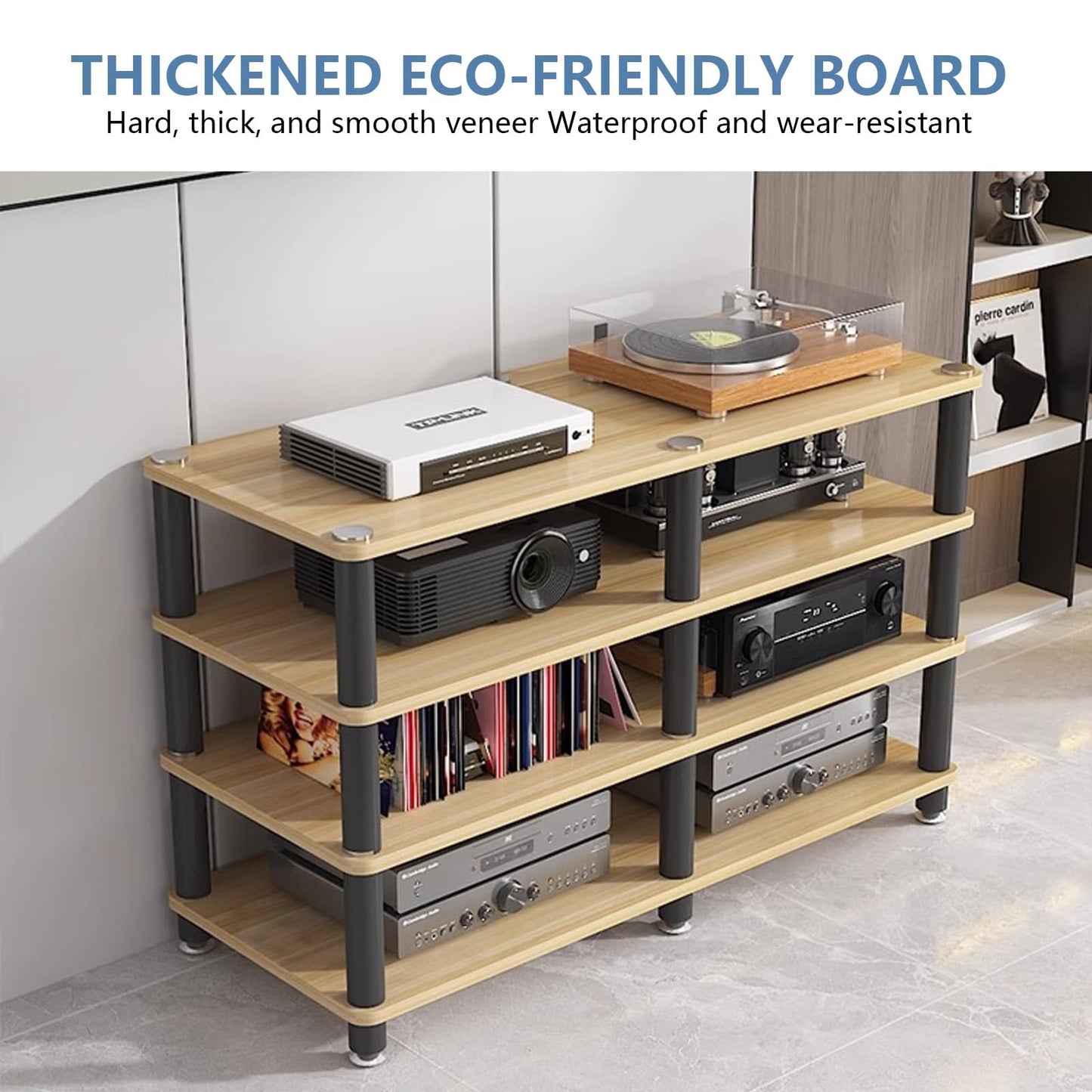 THNSAWX AV Media Stand, Stereo Rack with Thickened Board, Multi-Tier Open Storage Stereo Cabinet, Audio-Video Rack with Metal Tube, Record Player Stand for Theater(White,2 Tier 120x40x34cm)