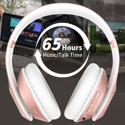 Glynzak Wireless Bluetooth Headphones Over Ear 65H Playtime HiFi Stereo Headset with Microphone and 6EQ Modes Foldable Bluetooth V5.3 Headphones for Travel Smartphone Computer Laptop Rose Gold