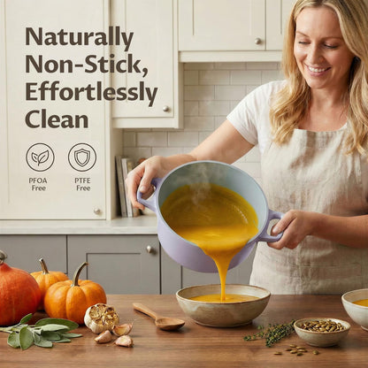 5.7 Quart Nonstick Stock Pot with Lid, BEZIA Ceramic Soup Pot for Family Cooking, Induction Cooking Pot with Smart-Vent Braising, Easy Cleanup, Perfect for Side Dishes, Daily Meals & Camping