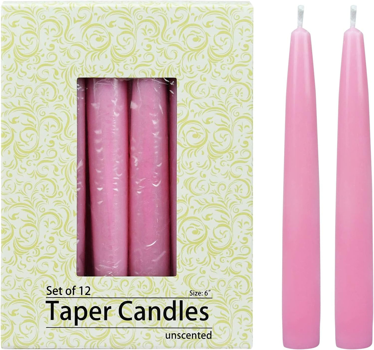 12-Piece Taper Candles, 6-Inch, Pink, 12 Count (Pack of 1)