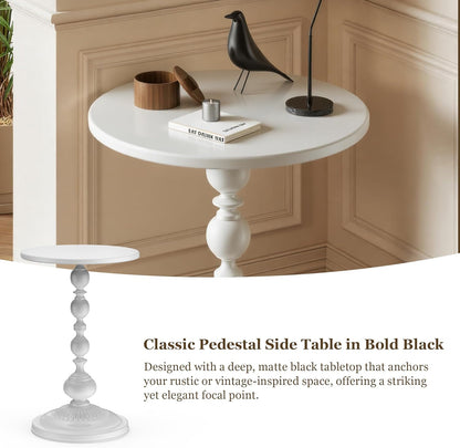 21" Side Table - Small Round Metal Accent Table for Living Room, Bedroom, Office - Modern Matte Black Pedestal Coffee
