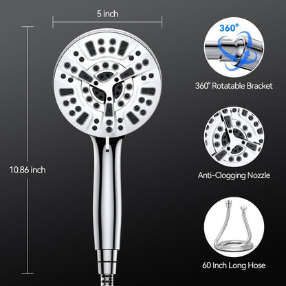 VOXON Magnetic High Pressure Shower Head, 10-Mode Handheld Shower Head, Built-in 2 Power Wash, Adjustable Shower Head with Handheld with Magnetic Docking & 60'' Hose, 2.5 GPM Showerhead with 5'' Face