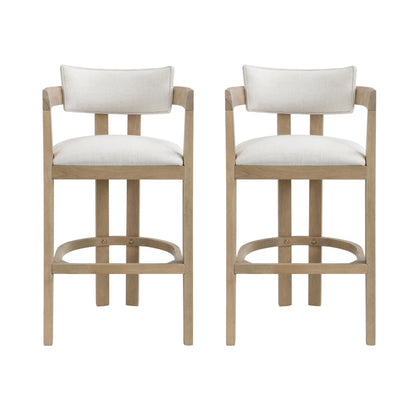 Christopher Knight Home Falcon Bar Stools Set of 2, Fabric Round Backrest Counter Height Barstool for Kitchen Island, Wooden Dining Room Chair, Bar Table Counter Stool with Footrest, Light Ash+Beige