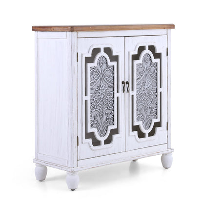 MAISON ARTS Accent Cabinet with 2 Doors, Farmhouse Decorative Storage Cabinet with Solid Wood Frame & Legs for Living Room Entryway Small Sideboard Buffet Cabinet, Metal Embossing Pattern