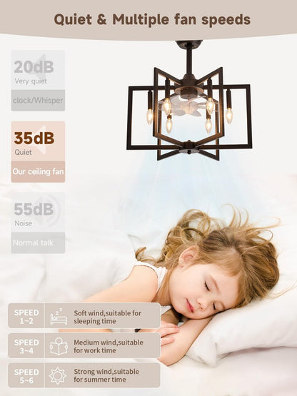 Jughtbo Black Chandelier Fan with，Farmhouse Rustic Ceiling Fan with Light and Remote, Adjustable Height, Rustic Chandeliers for Living Room, Bedroom, Hallway, Entryway Kitchen Lighting