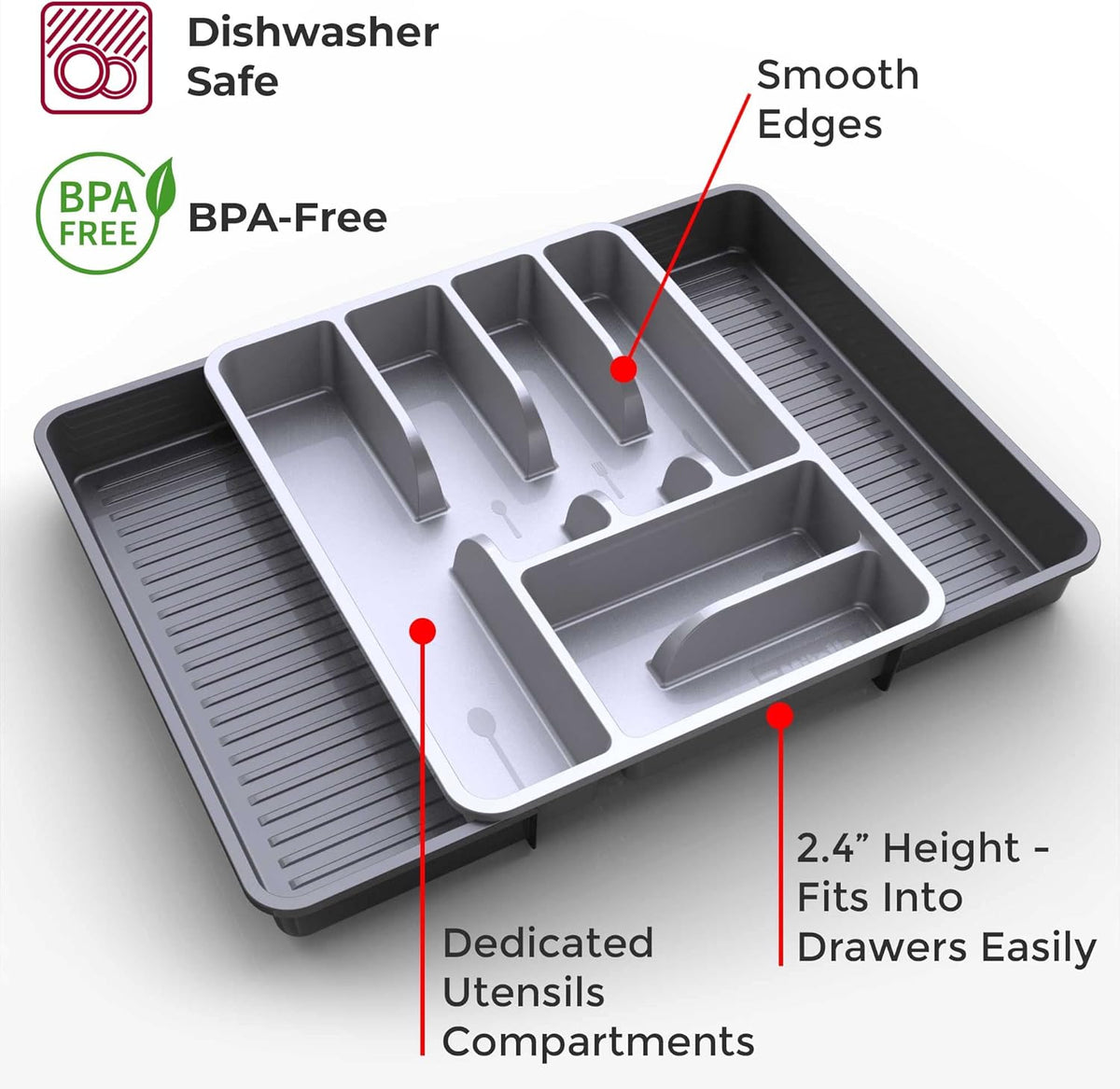 Mueller Flatware Kitchen Drawer Organizer, 19.7" x 15", Heavy-Duty Silverware Tray with 6 Compartments