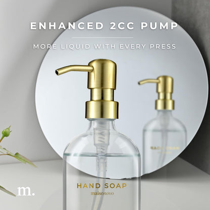MaisoNovo Hand Soap Dispenser for Bathroom - 16.9 fl oz Clear Glass with Gold Pump