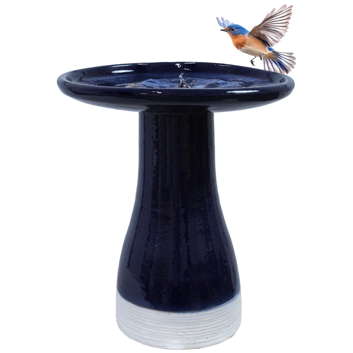 Sunnydaze 21" H Ceramic Bird Bath for Outside - Hand-Painted Outdoor Bird Bath Bowl, UV/Frost-Resistant Finish - Midnight Blue