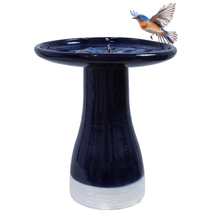 Sunnydaze 21" H Ceramic Bird Bath for Outside - Hand-Painted Outdoor Bird Bath Bowl, UV/Frost-Resistant Finish - Midnight Blue