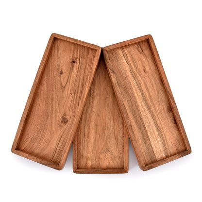 NIRMAN Acacia Wood Rectangular Wooden Platters for Home Decor, Food, Vegetables, Fruit, Charcuterie, Appetizer Serving Tray (13" x 5.5" x 0.75") (Set of 3)