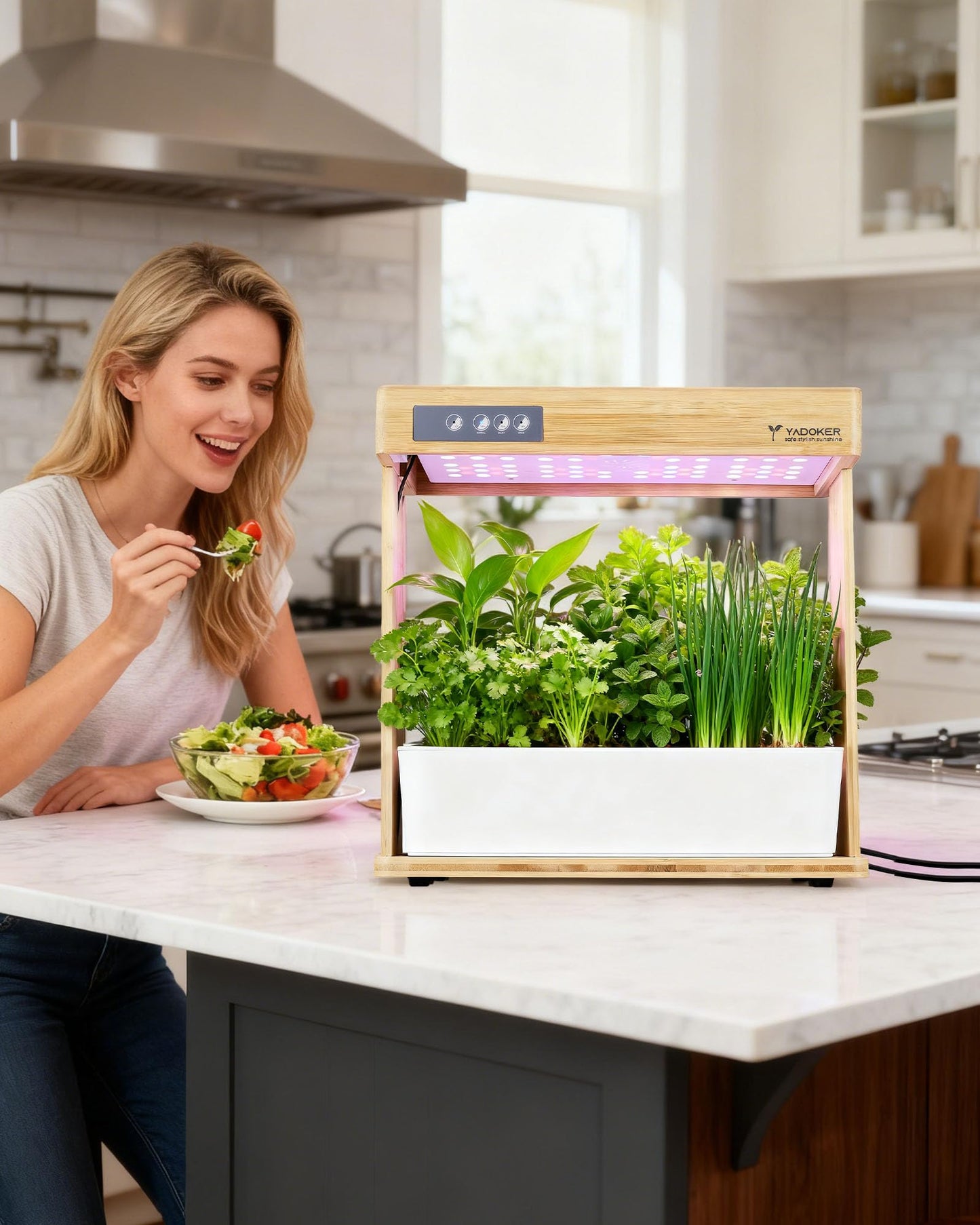 yadoker Indoor Hydroponic Garden System, 8 Pods Smart Growing Kit with LED Grow Light, Automatic Timer, Pump System & 3.5L Water Tank – Ideal for Herb Cultivation (No Seed)