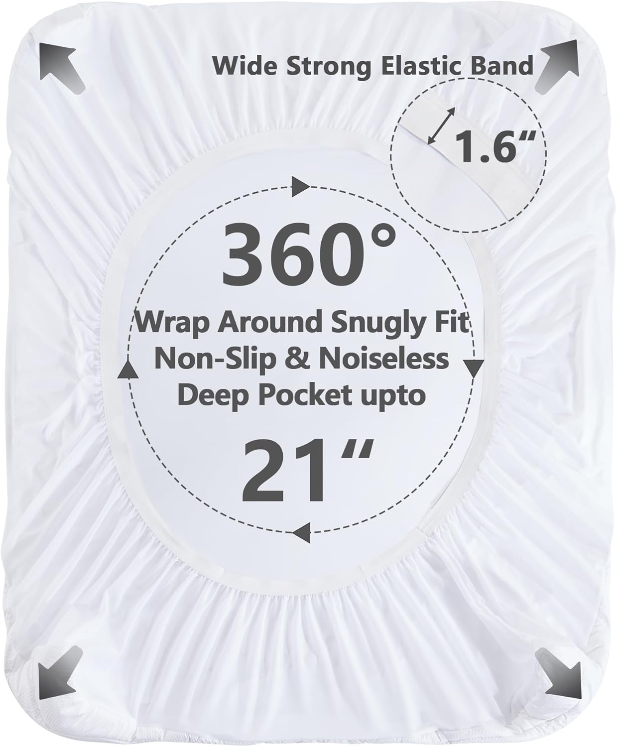 Queen Mattress Protector Waterproof, Hotel Quality Cooling Quilted Fitted Pad Topper with Deep Pocket 8-21”, White