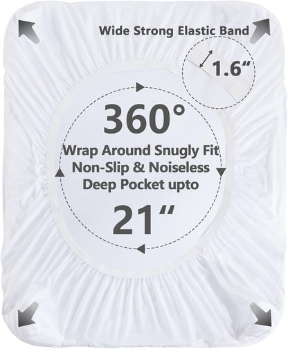 Queen Mattress Protector Waterproof, Hotel Quality Cooling Quilted Fitted Pad Topper with Deep Pocket 8-21”, White