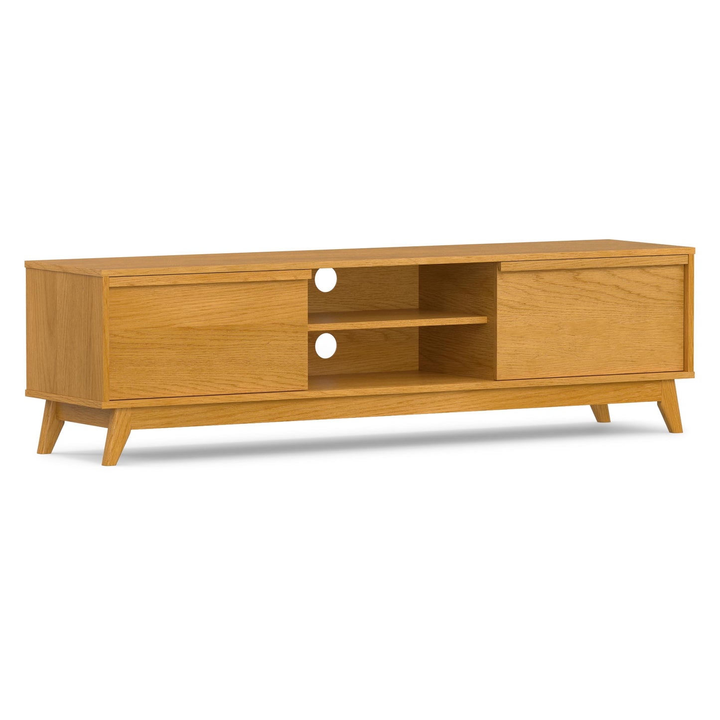 SIMPLIHOME Lennon TV Stand - 72 inch Wide Solid Wood Low Media Console in Oak Veneer, Mid Century Modern Entertainment Center for Living Room for TVs up to 80 Inches with Shelves and Cable Management