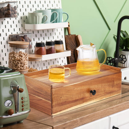 Acacia Wood Tea Bag Organizer with Tea Bag Squeezer, Tea Box Organizer Storage Box, Tea Bag Holder with Drawer, Tea Caddy for Tea Bags, Tea Bag Storage Station, Tea Bar Accessories for Countertop