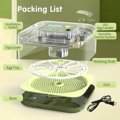 12 HOWOOlUA Egg Incubator for Hatching Eggs withAuto Turn, Temp & Humidity Control, Built-in CandleLarge Capacity Egg