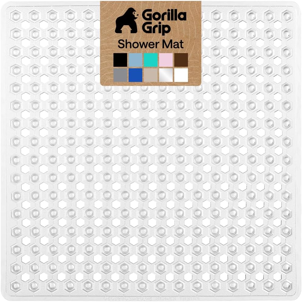 21x21 Inch, GORILLA GRIP Patented Square Shower Stall Mat, Small Bathtub Floor Mats for Stand Up Showers with Suction