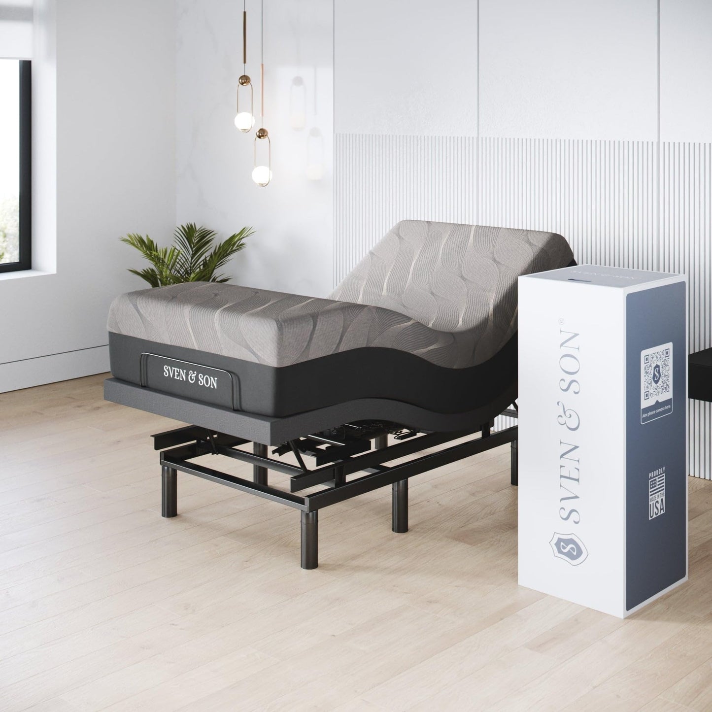 Sven & Son Harmony Adjustable Bed Base, Head and Foot Lift, Massage, Under-Bed Lights, USB, Gel Memory, Zero Gravity Smart Frame - Twin XL + 14 inch Hybrid Spring Matt (Medium Soft)