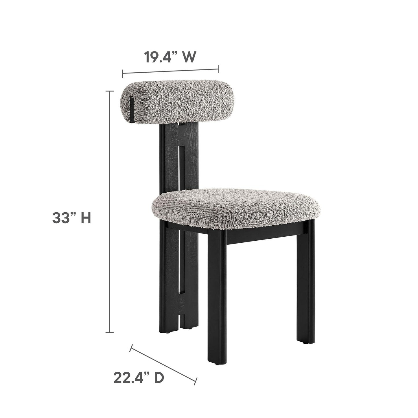 Modway Torian Upholstered Boucle Dining Chairs Set of 2 in Wenge Taupe - 3-Legged Farmhouse Kitchen Chairs - Mid-Century Modern Armless Accent Chairs - Comfortable Side Chairs with Wood Legs
