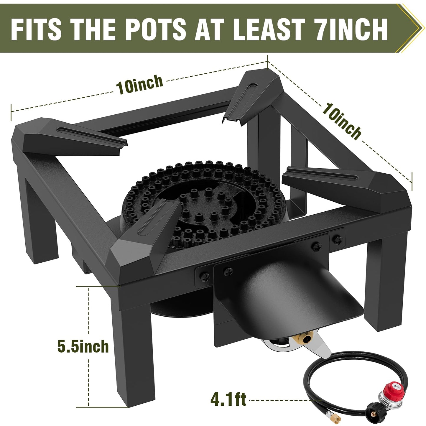 BESTFIRE Propane Burner, 100,000 BTUs High Pressure Single Propane Stove - Heat Shield and Guard, 4.1ft Adjustable Hose with Regulator, Gas Stove for Outdoor Cooking, Turkey Fry, Seafood Boil