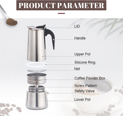 Atyhao Electric Coffee Maker, Food Grade Stainless Steel Moka Pot for Home and Outdoor Camping (300ml)