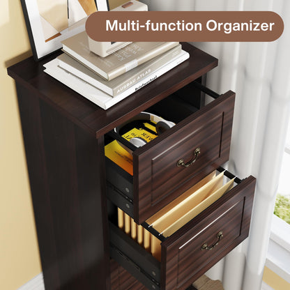 Tribesigns 4-Drawer File Cabinet, Vertical Wood Filing Cabinet for A4/Letter Size, Tall Office Drawer Chest, Rustic Storage Organizer Unit for Home Office, Dark Walnut