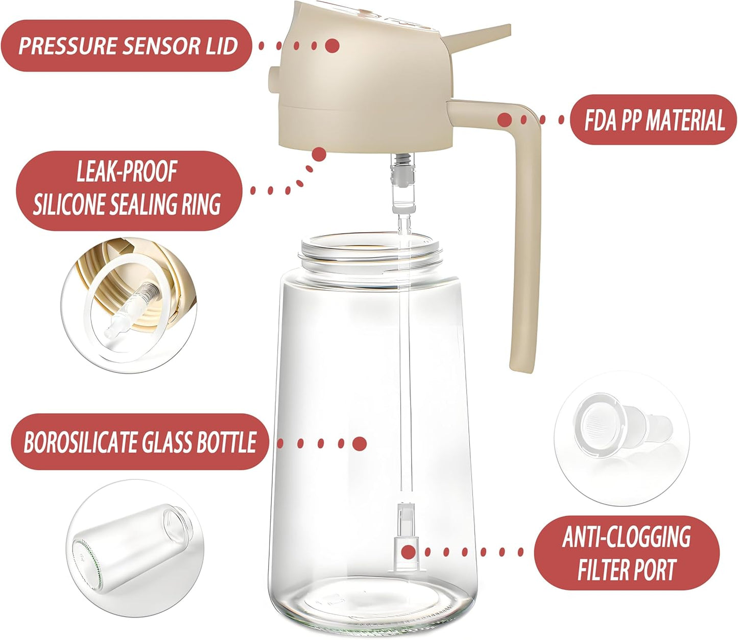Argoeen 15.9oz Cooking-2 1 470ml-White Oil Sprayer for in Oil Dispenser and Oil Dispenser Bottle for Kitchen,Air Fryer