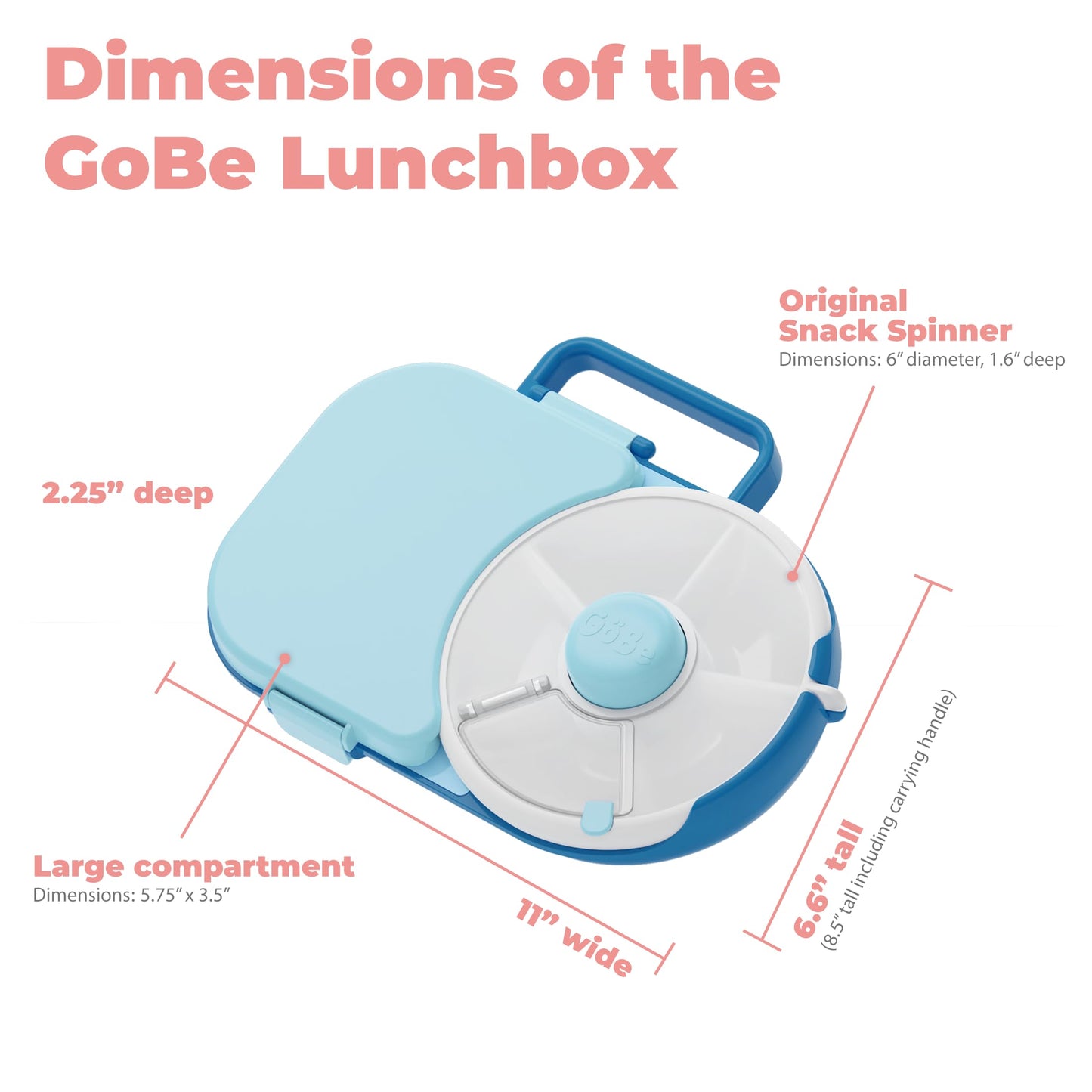 GoBe Kids Lunchbox with Small Snack Spinner Flip - Bundle with Hand Strap & Sticker Sheet, 2-in-1 Bento Style Lunch Container, 5 Small +1 Large Sandwich Compartment, BPA & PVC Free - Taro Purple