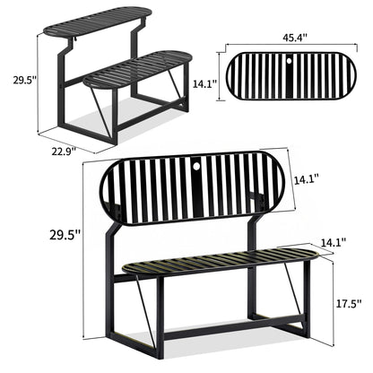 ZONVEOKE Convertible Bench, 2 in 1 Carbon Steel Picnic Table, Transforming Interchangeable Outdoor Table with Umbrella Hole, for Outside Patio Porch Backyard Park Garden 2 Pack Black Bench