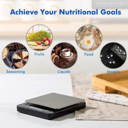 KitchenTour Digital Kitchen Scale - 500g/0.01g High Accuracy Precision Multifunction Food Meat Scale Small Scale Jewelry Lab Carat Powder Scale with Back-Lit LCD Display(Batteries Included)