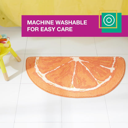 COUNTRY 34.7"x18.1" TOWN & PLAY Citrus Slice Orange Half Circle Shaped Bath Mat, Absorbent Tufted Floor Mat, Non-Slip