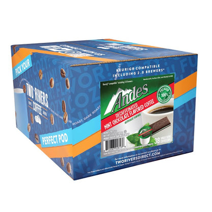 Andes Mints Chocolate Mint Decaf Flavored Coffee Pods, Compatible with K Cup Brewing Machines Including 2.0, Single Serve Peppermint Flavor Enhanced, 38 Count