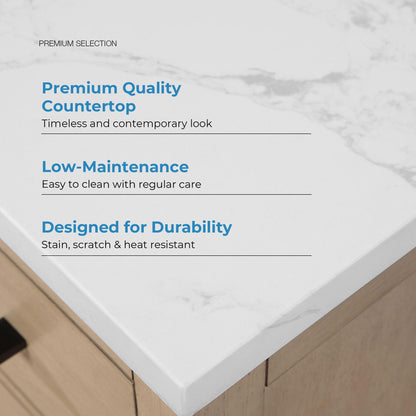 OVE Decors Athea 60 in. Double Sink Freestanding Sahara Birch Bathroom Vanity with White Engineered Marble Top, Matching Backsplash and Power Bar