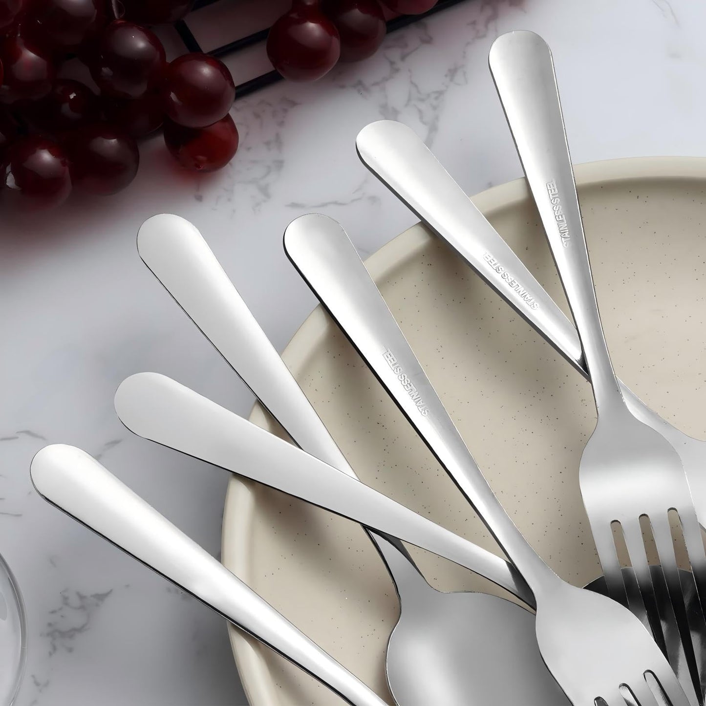 Unokit 24-Piece Spoons and Forks Set Silverware Set - Forks and Spoons Food Grade Stainless Steel Silverware for Home, Kitchen and Restaurant, 12-Fork and 12-Spoon, Mirror Polished&Dishwasher Safe