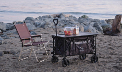 Whitsunday Folding Collapsible Utility Wagon, 400Lbs Heavy Duty Outdoor Park Beach Wagon with Table and Side Pocket for Garden Camping Sports Shopping Grey