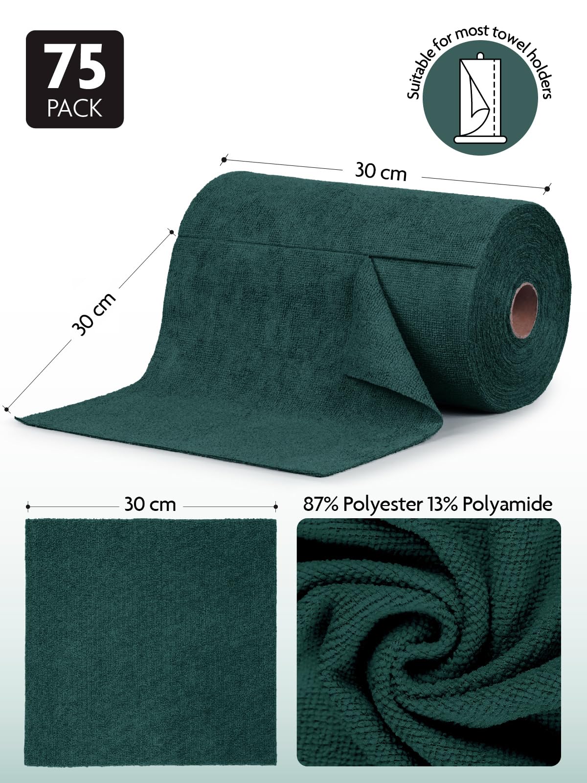 Fantasticlean Microfiber Cleaning Cloth Roll -150 Pack, Tear Away Microfiber Towels, 12" x 12", Reusable, Washable, Ultra Absorbent Dishcloth for Home Supplies, Car, Pet, Kitchen (2 Rolls of Grey)